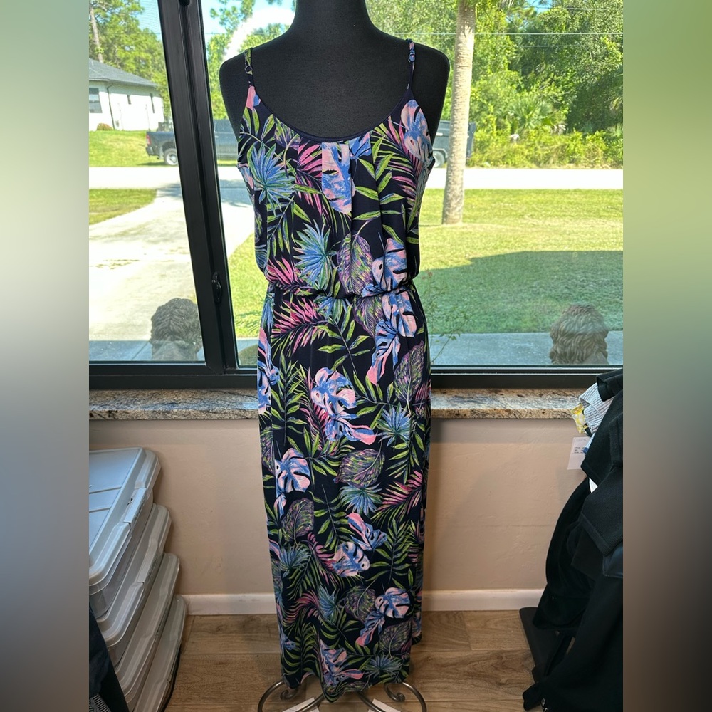 Late August Black Tropical Multicolor Print Maxi Sleeveless Dress Size Medium